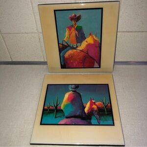 Downe Burns "Cheyenne Crossing” Concho Cowboy Santa Fe Art Tile Wall Hanging Set